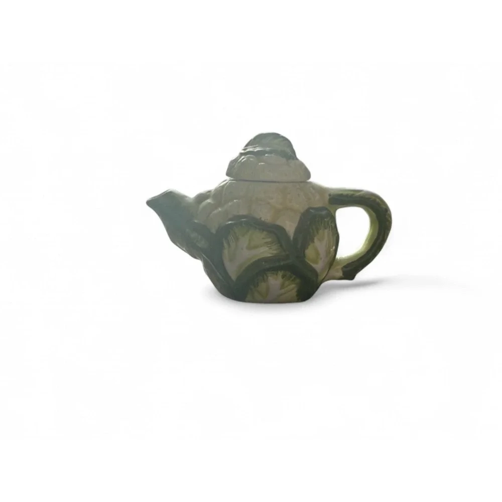 Miniature Cauliflower Ceramic Teapot Green and Cream Vegetable Novelty Decor